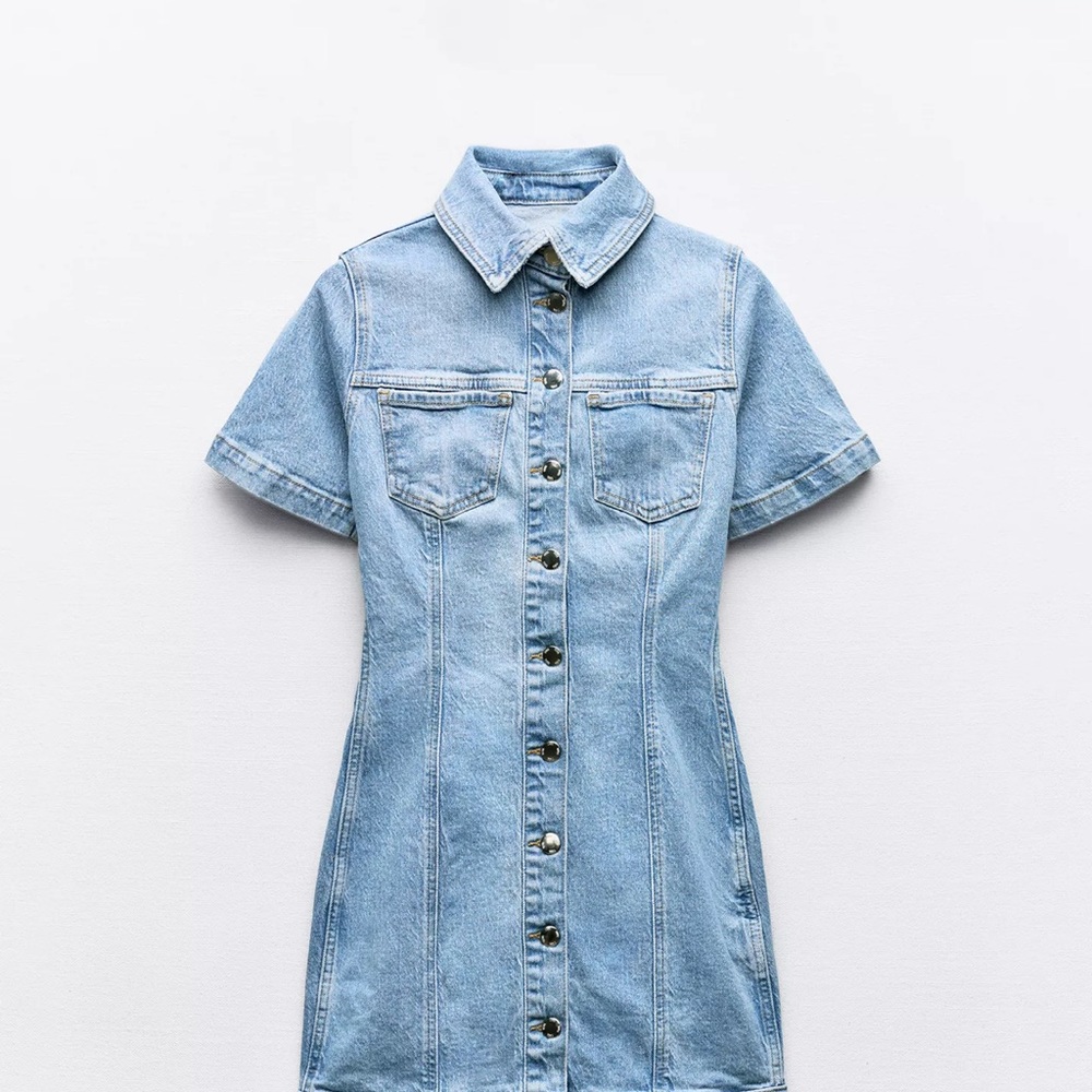Zara Blue Sheath Mini Dress with Notched Collar
